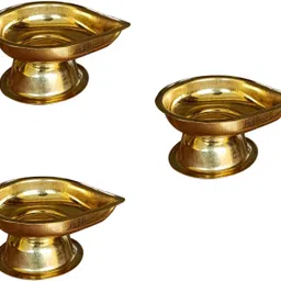 craft world Brass Base Diyas (Height: 3 CM) Brass (Pack of 3) Table Diya Set image 1
