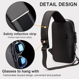 uzan Black Men & Women Sling Bag Small Backpack Stylish Unisex Waterproof Anti-theft CrossBody Bag With Password image 2
