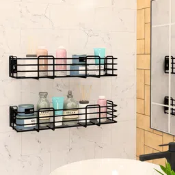 motiqo Multi-use Rack, Bathroom Shelf, Kitchen Shelf, Shelves Black (18X5 Inch,Set-2) Stainless Steel Wall Shelf image 1