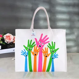 heart home Canvas Hands-Design Shopping Bag with Handle|Vegetable Bag|Large|White Grocery Bag-picture-17
