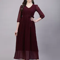 aayu Women Fit and Flare Maroon Maxi/Full Length Dress image 1