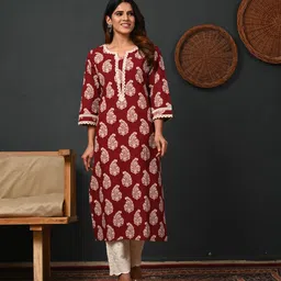 rimeline fashion Women Printed Pure Cotton A-line Kurta image 5