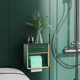 manasvi Wall Mounted Tissue Roll Holder with Storage Drawer Acrylic Toilet Paper Holder image 4