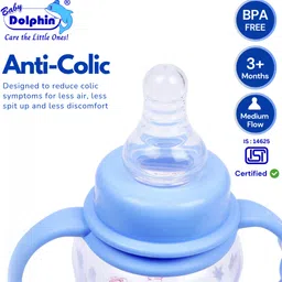 baby dolphin Anti-Colic Slim Neck Baby Feeding Bottle with Handle, BPA Free, Milk Bottle, 3m+ - 125 ml image 2