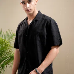 highlander Men Relaxed Fit Fit Self Design Spread Collar Casual Shirt image 4