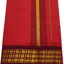 Sri Kamakshi Tex Traditional 2'Meter Pure Cotton Red Color With Gold Zari Border Men Dhoti-picture-10