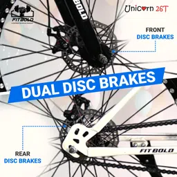 fitbold Unicorn 26T | 85%Fitted | White| F-Suspension | Dual Disc Brakes | Alloy Wheel | 26 T (inch) Road Cycle image 5