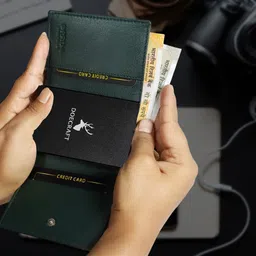 doecraft Men Casual, Formal Green, Black Genuine Leather RFID Wallet image 3