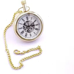 k.v handicrafts Classic Brass Clock Antique Indian Look Gandhi Watch / Pocket Watch with Long Chain By- K V Handicraft KVH-0072 Brass Finish Brass Pocket Watch Chain image 1