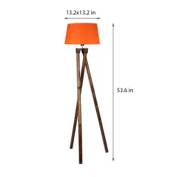 homesake Orange Cotton Shade Tripod Floor Lamp With Wooden Base image 3