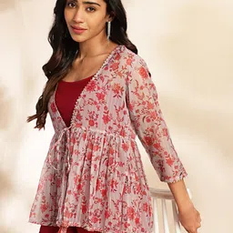 janasya Women Crepe Crop Top Pant Ethnic Jacket Set image 1