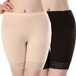 zippox Pack of 2 Solid Women Black, Beige Cycling Shorts-picture-12