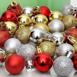 vibgyor products New_36 Pcs Golden, Red and Silver Colour Glitter Small Balls for Decoration T4 Hanging Ornaments Pack of 36-picture-13