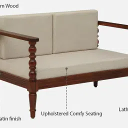 amberville from pepperfry Clarion Sheesham Wood 2 Seater Sofa In Beige Colour image 4