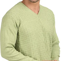 nico wesley Men Self Design V Neck Light Green Sweater image 3