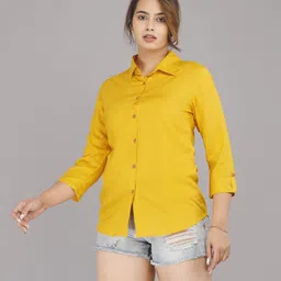 demirner Women Regular Fit Solid Mandarin Collar Casual Shirt-picture-26