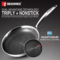 bergner TriPly Hitech Giro Frypan with Glass Lid, Non-Stick Healthy Honeycomb Coating, Fry Pan 24 cm diameter with Lid 0 L capacity image 4