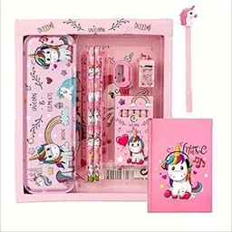 taufa villa Unicorn Stationary combo-Pencil Box Pencil Color Eraser Diary Pen for Kids Girls Unicorn Art Metal Pencil Box-picture-29