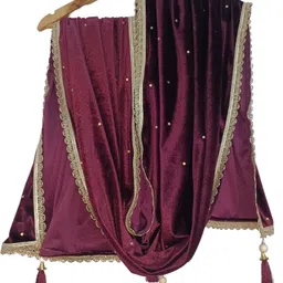 dupattaa Velvet Self Design Purple Women Dupatta image 1