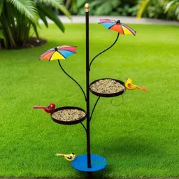 indraj premium craft Decorative Metal Bird Feeder Stand Water Bowl & Dual Feeding Trays, Garden Decor Ground Bird Feeder image 1