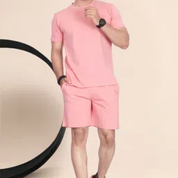 divra clothing Men Top & Shorts Set Pink Solid image 4