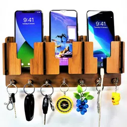 ambvin ™ ART Three Mobile Charging and Key Stand, Handcrafted Art For Home Decor Living Room Bedroom , Wood Key Holder Wood Key Holder-picture-11