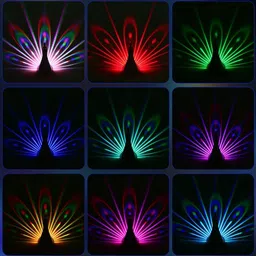 kd sapra 3D LED Peacock Feather Projector Sensor 8 Color Night Light with Remote Control Night Lamp image 2