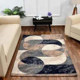 Blue Geometric Polyester 5 x 7 Feet Machine Made Carpet-image-36