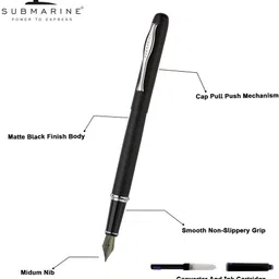submarine 916 Premium Fountain pen, Nib Size Medium, convertible design, Black Color Body Fountain Pen image 3