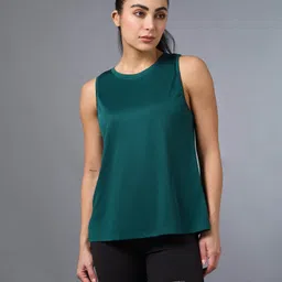 cult Women Solid Crew Neck Polyester Green T-Shirt image 1