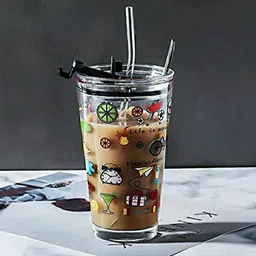 s1store water glass with Straw/Lid Drink for Milk/Tea/Coffee/Juice Glass. (400ml,glass) Glass Water/Juice Glass-picture-20