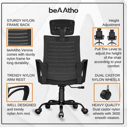 beaatho Verona High Back Ergonomic Revolving Nylon Office Arm Chair image 4