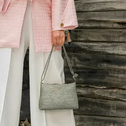 exotic Grey Women Sling Bag Floral Embossed Texture Sling Bag for Women image 2