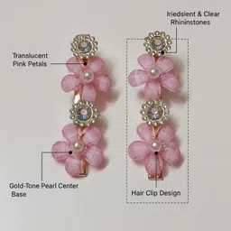 alvero 2Pc Elegant Floral Crystal & Pearl Hair Clips for Women, Shining Gold-Tone Hair Pin image 3