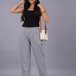 venitywave Women Regular Fit Grey Pure Cotton Trousers image 4