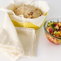 aarnikawrap Muslin Cotton Roti Cover with Lace 18x18 Inches 2 Pcs Kitchen Food Cover Sieve image 2
