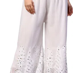 mrs right Women Flared White Georgette Trousers-picture-12