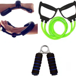 dr pacvu Pack of 3 Combo| Hand Gripper, Double Band Toning Tube and Arms Wrist Excerciser Fitness Accessory Kit Kit image 1