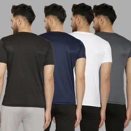 missille Pack of 4 Men Solid Round Neck Polyester Black, Navy Blue, White, Grey T-Shirt image 2