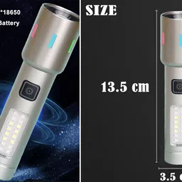 rynz Zoomable Metal Led Torch Light Long Range 2 Km, Type C, 5 in 1 Multifunction Torch image 4
