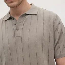 roadster Men Self Design Polo Neck Pure Cotton Brown T-Shirt image 2