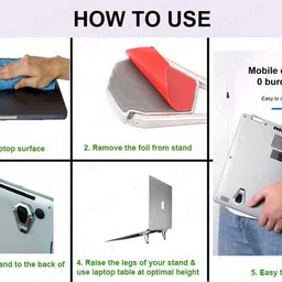 ZuZu Ergonomic Desktop Stand, Compatible with All Laptop, Tablets & Mobile Phones Self-Adhesive Mini Foldable Laptop Stand Aluminium Desk Stand Laptop Stand Compatible with Universal Laptops image 3