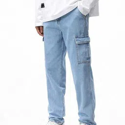 itup Men Loose Fit Mid Rise Light Blue Jeans image 4