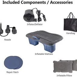 chrtech Polyester Car Mattress with Inflator,2 Pillow,Nozzle,Repair Patch Kit Premium Finish & Waterproof Car Inflatable Bed image 3