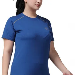 nd Women Solid Round Neck Polyester Blue T-Shirt image 3