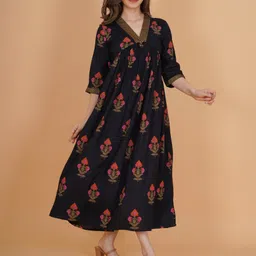 indianic Women Floral Print Viscose Rayon Flared Kurta image 5
