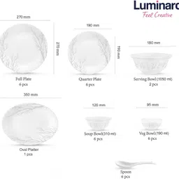 luminarc Pack of 33 Opalware Super White and Light Weight, 100% bone ash free, Stain Proof kwetee Dinner Set image 3