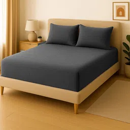 vas collections Fleece King Fitted (Elastic) 320 TC Solid Bedsheet-picture-12