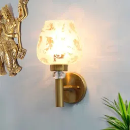 shree kala home decor Elegant Golden Finish Wall Light with Floral Design Glass-picture-34