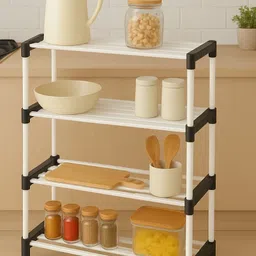 sharma ji store Containers Kitchen Rack Multipurpose 4-Tier PVC Plastic Kitchen Rack Durable Storage Shelf for Home Use Plastic image 3